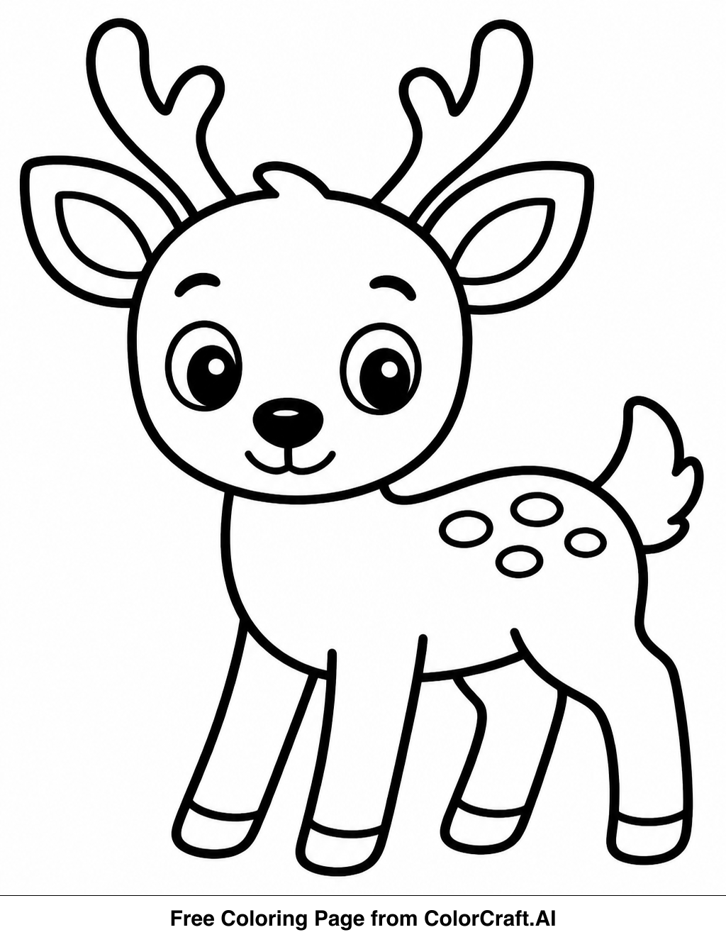 Line drawing of a friendly deer standing in a simple forest scene with trees.