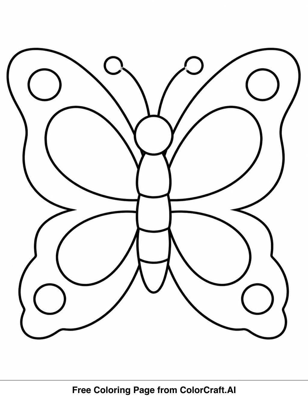 Line drawing of a simple butterfly with large, open wings, ideal for coloring.