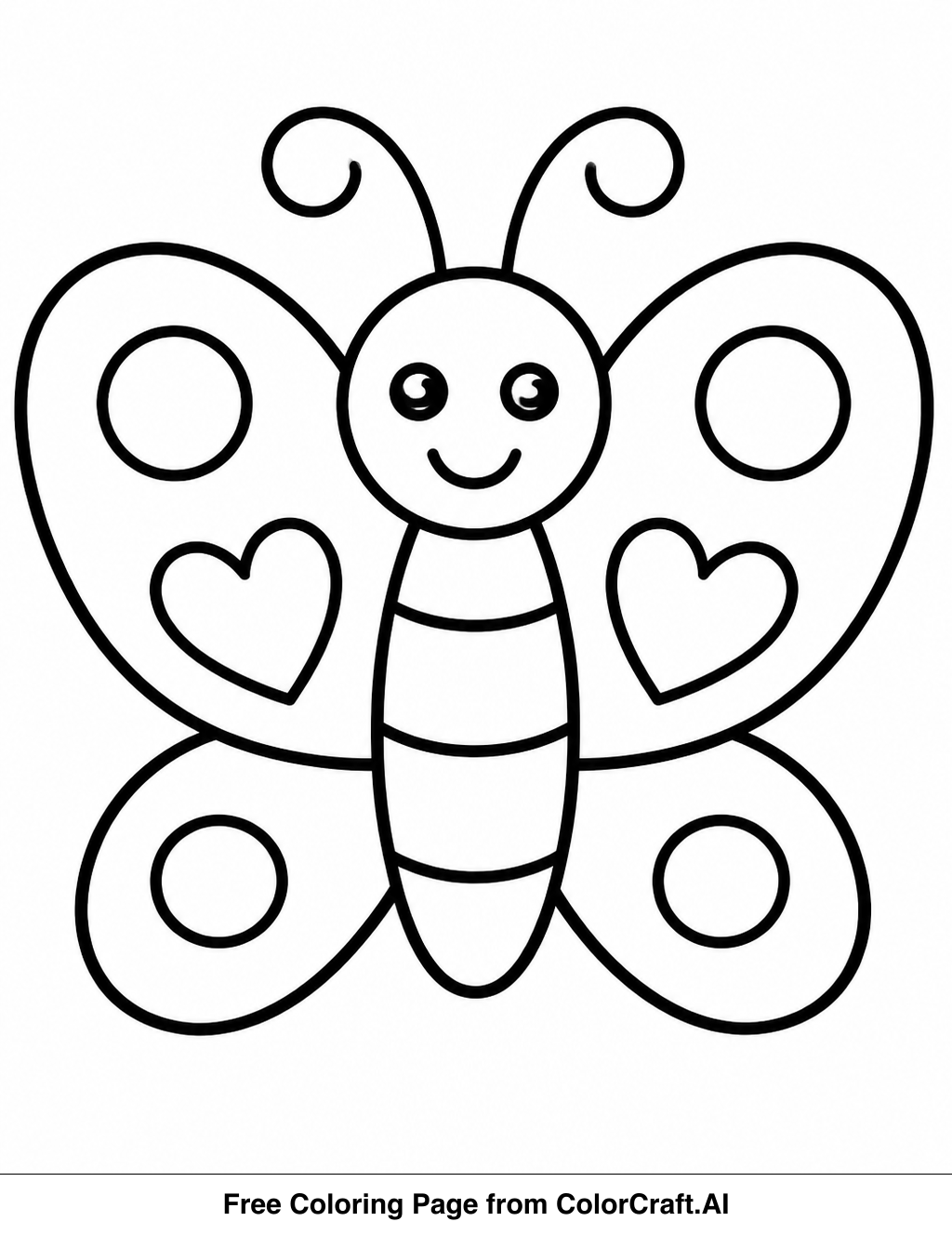 Line drawing of a simple butterfly with large wings and body, perfect for coloring.