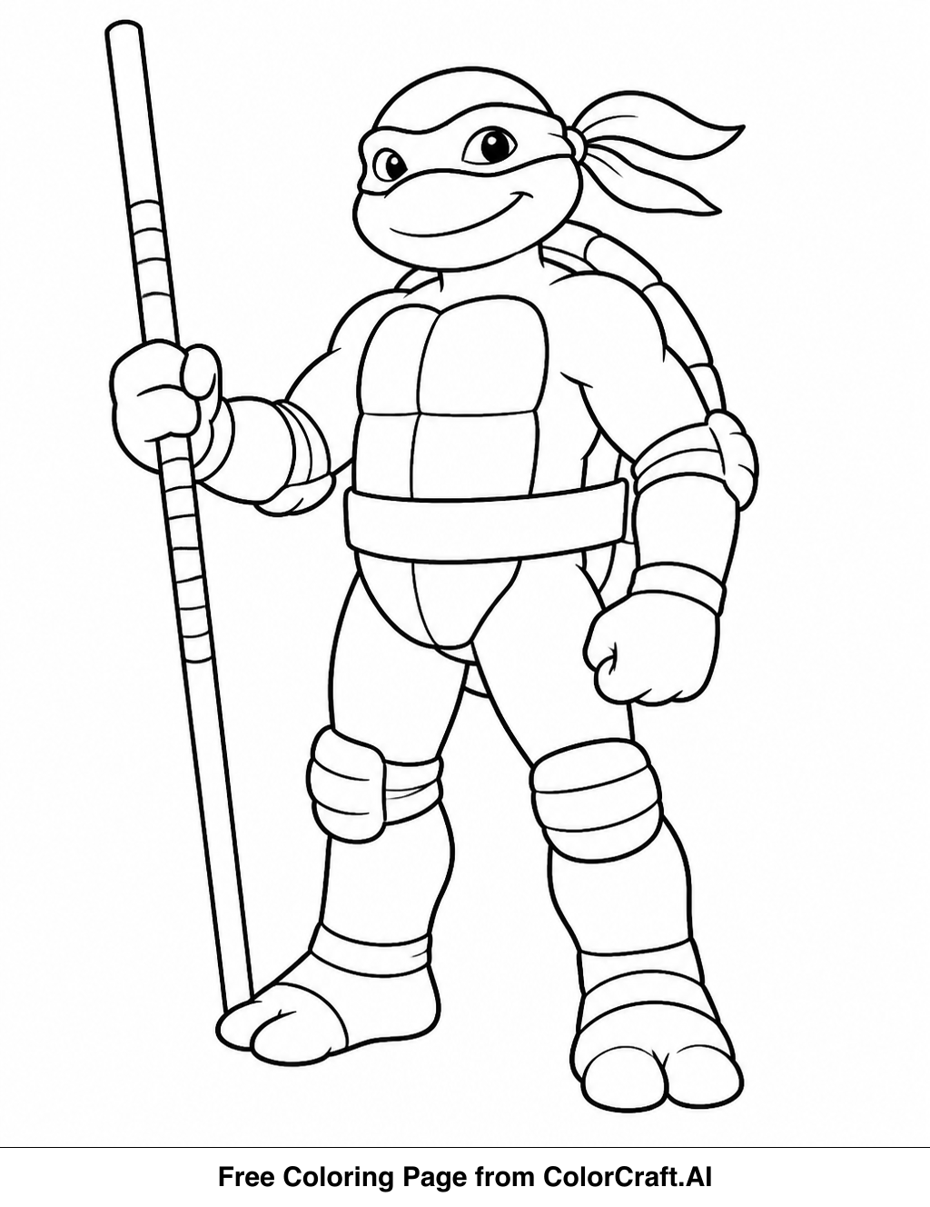 Line art drawing of the Teenage Mutant Ninja Turtle Donatello in a simple standing pose.