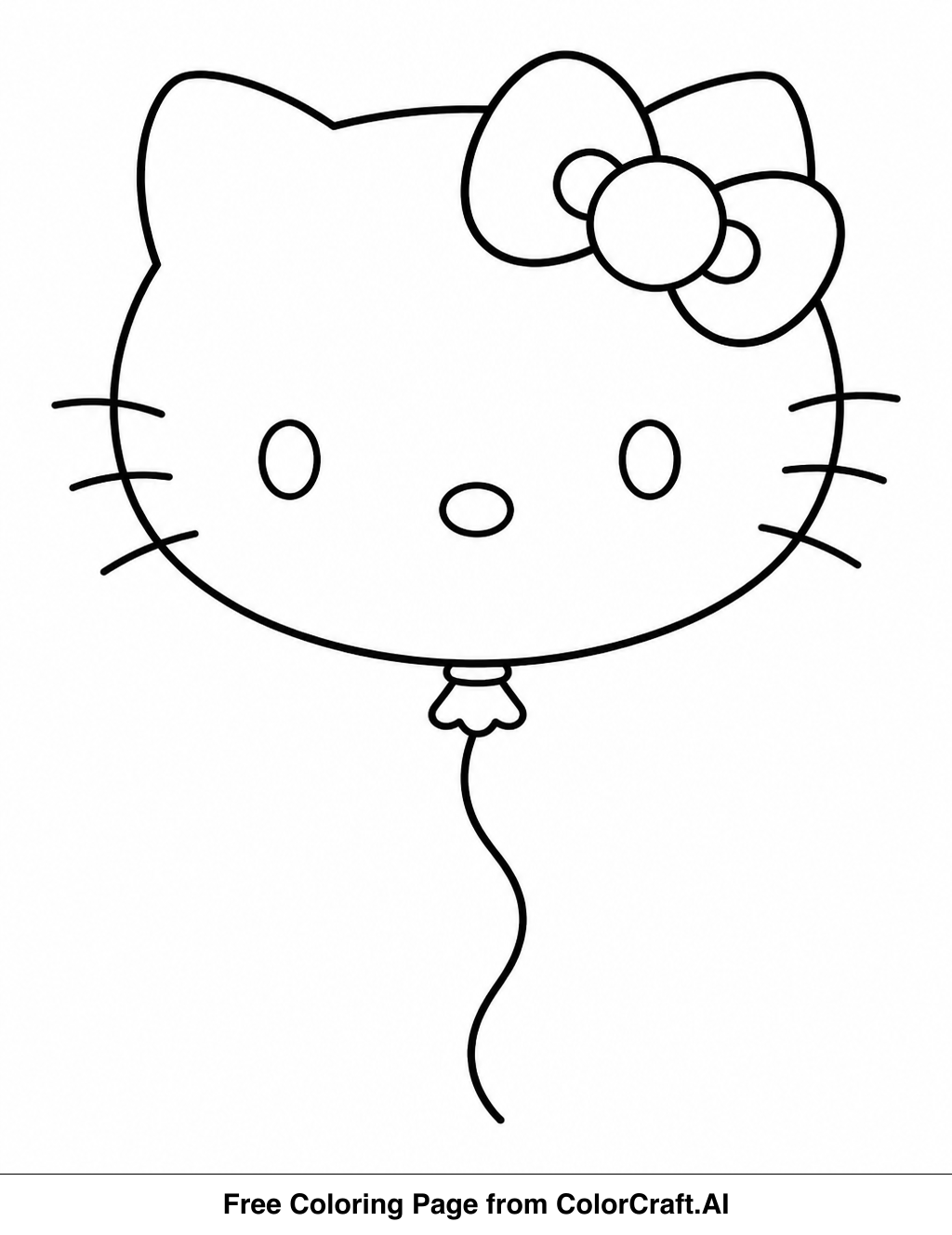 Line art drawing of Hello Kitty character holding a round balloon, ready to be colored.