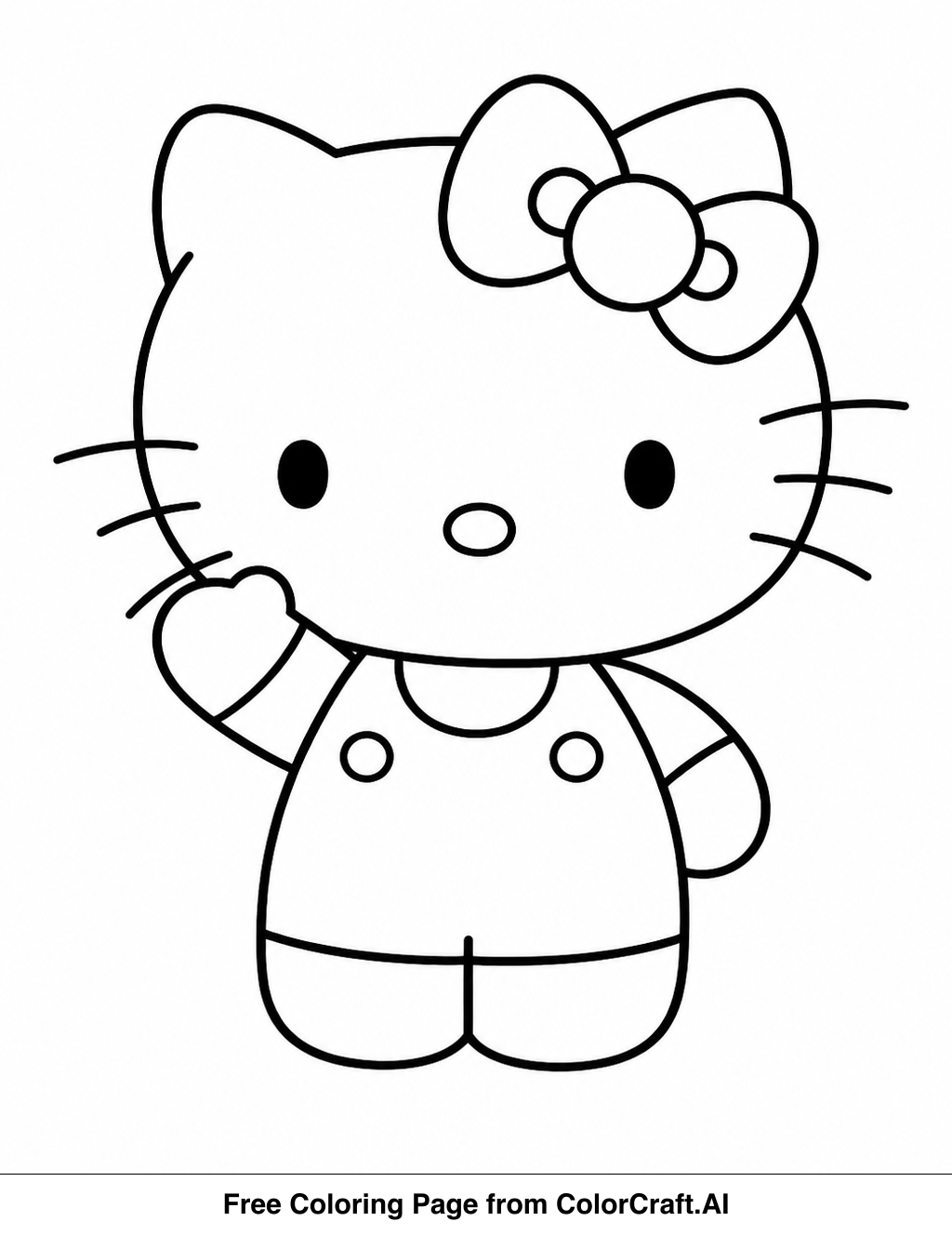 Line drawing of Hello Kitty in a simple pose, ready for coloring on a white background.