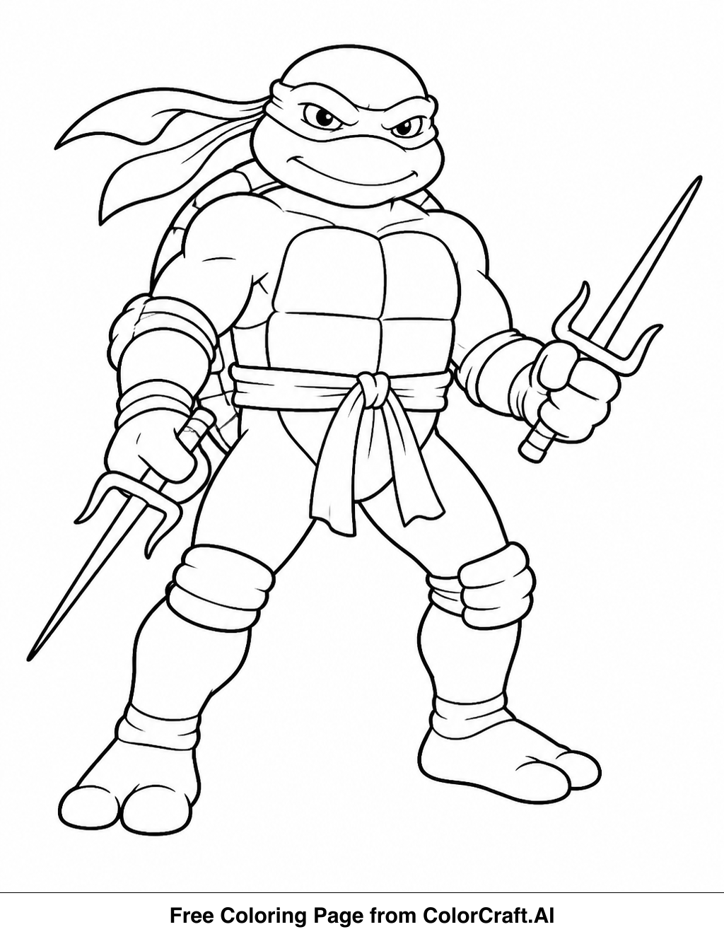 Line art drawing of Raphael, the Teenage Mutant Ninja Turtle, standing in a simple pose.