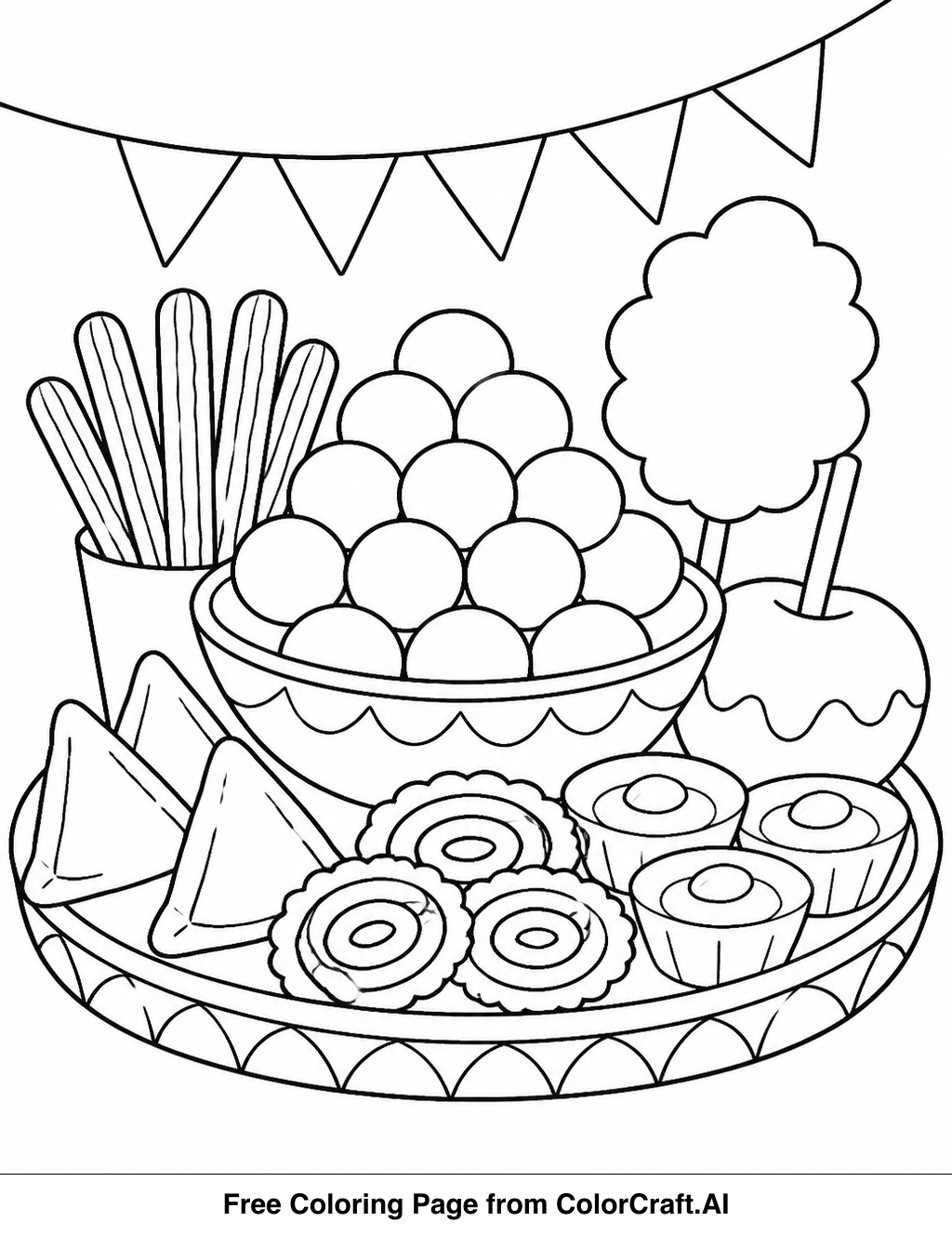 Line drawing of a table laden with various dishes for a Chinese New Year feast, including dumplings and noodles.