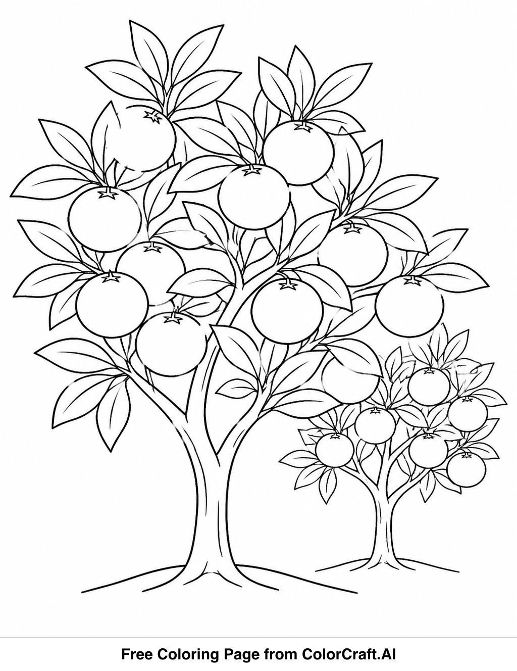 Line drawing of a festive mandarin orange tree laden with fruit, ready for coloring.