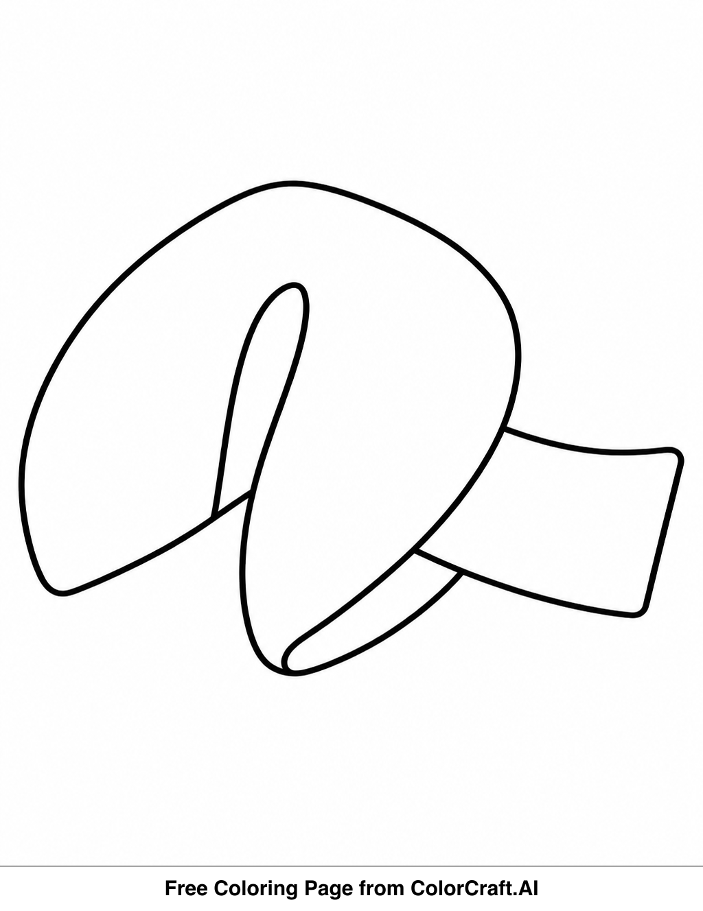 Line drawing of a smiling fortune cookie with a paper strip peeking out, ready for coloring.
