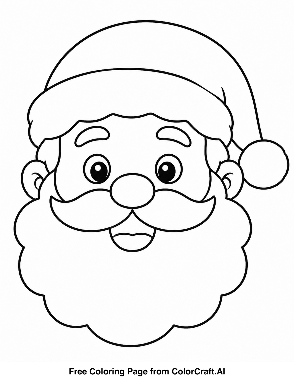Line drawing of a simple Santa Claus face with a hat and beard, perfect for coloring.