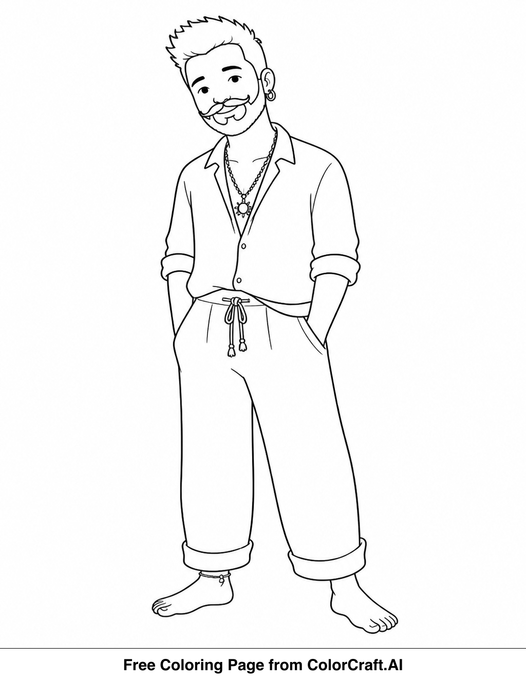 Line drawing of Camilo Madrigal from Encanto in a simple pose, ready for coloring.