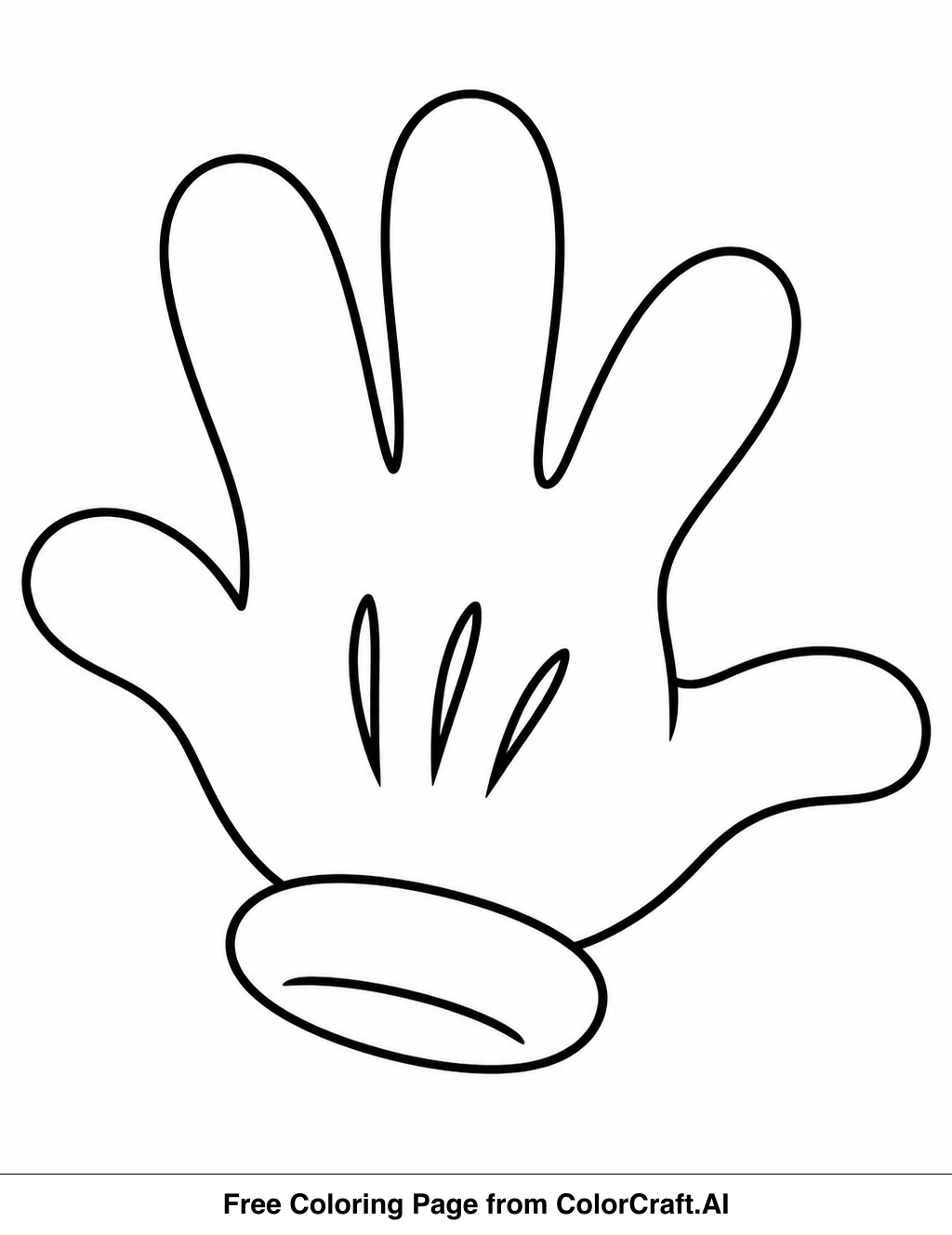 Line drawing of Mickey Mouse's classic glove, a simple outline for coloring fun.