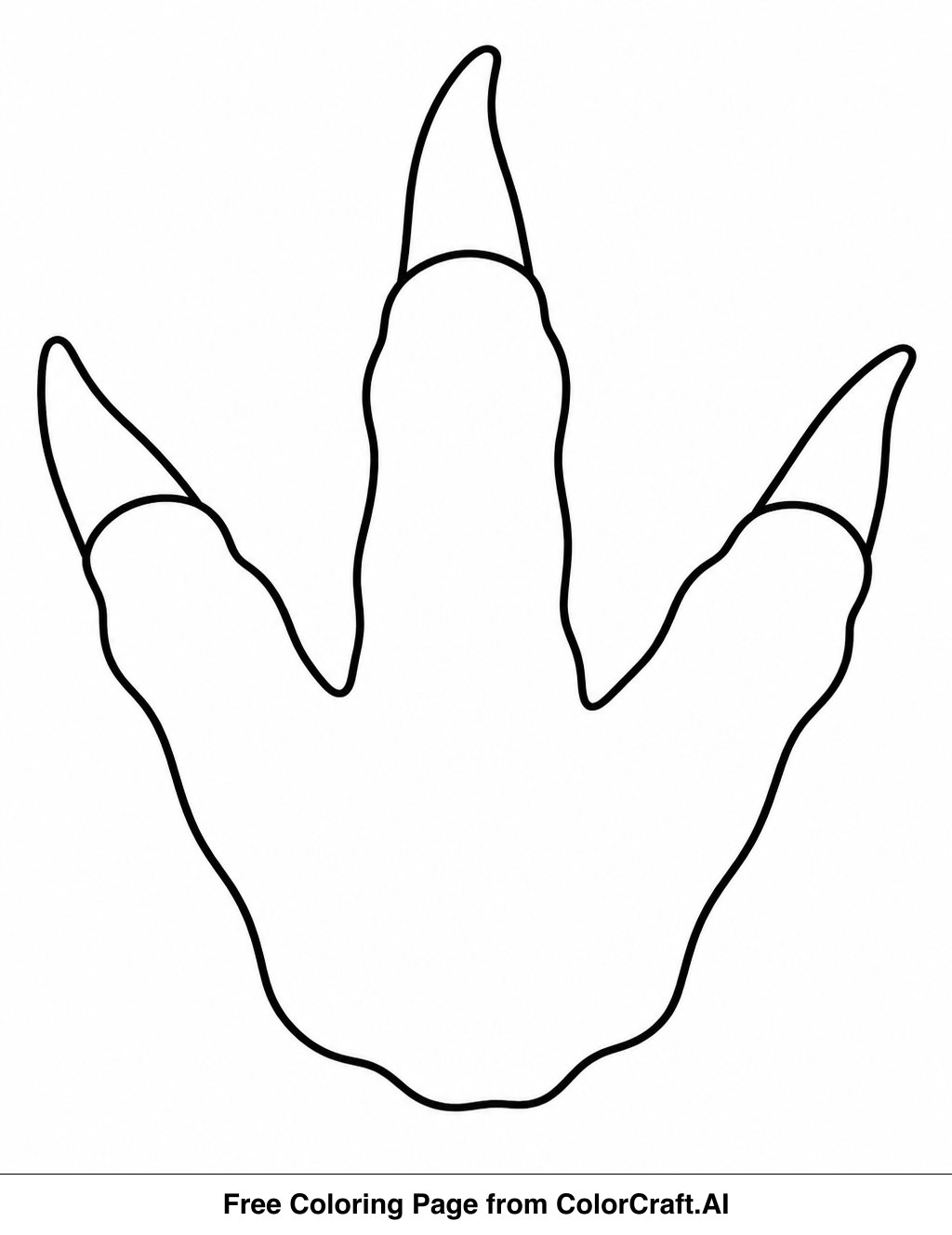 Line drawing of a large, three-toed dragon footprint with textured scales.