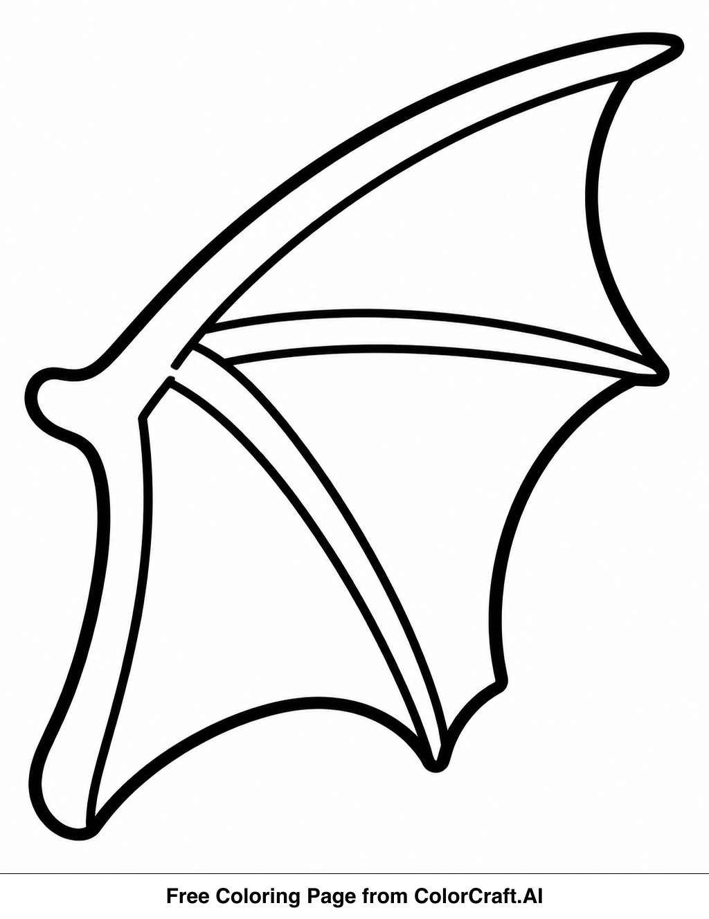 Line drawing of a large dragon wing with simple shapes for coloring, suitable for toddlers.