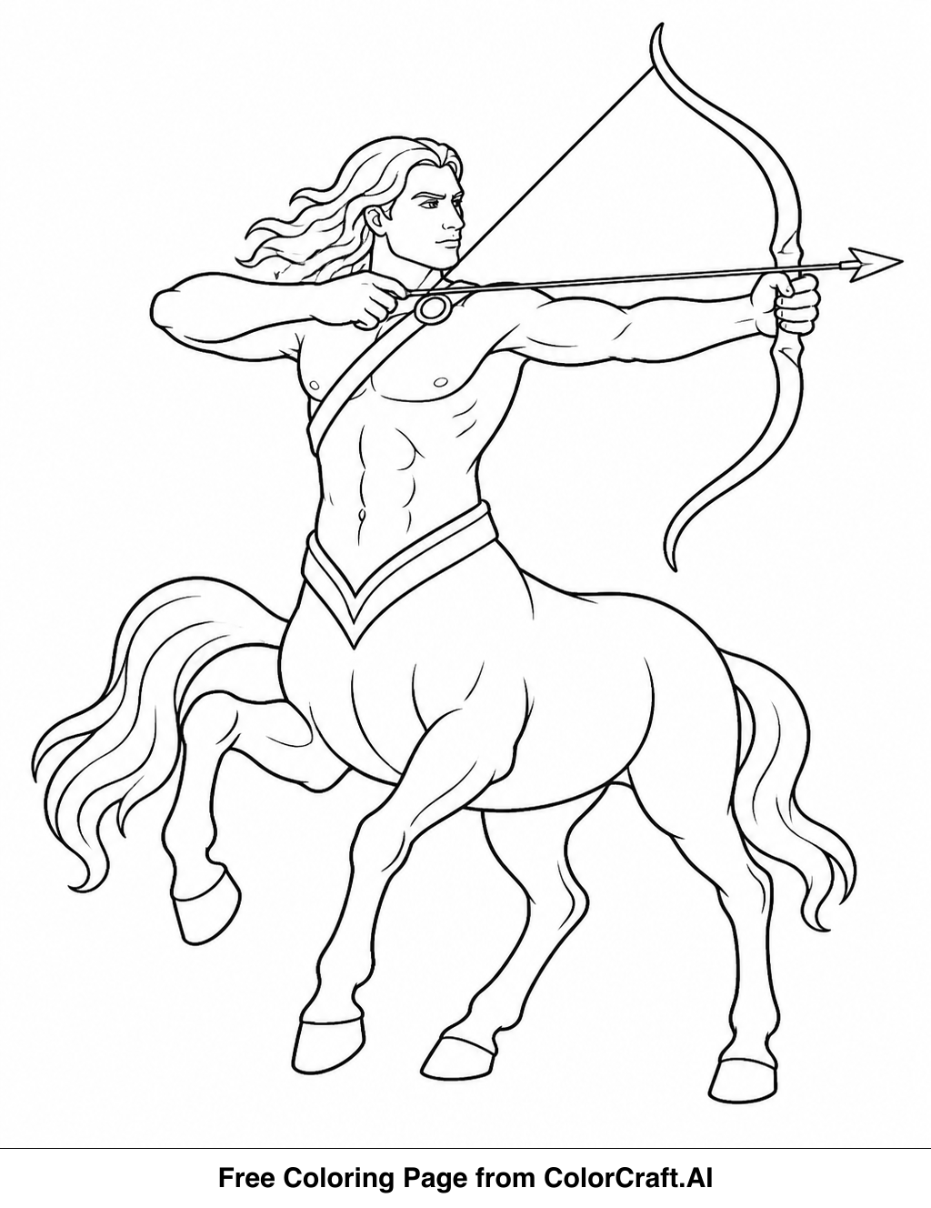 Line drawing of a mythical centaur with a bow and arrow, ready for action.