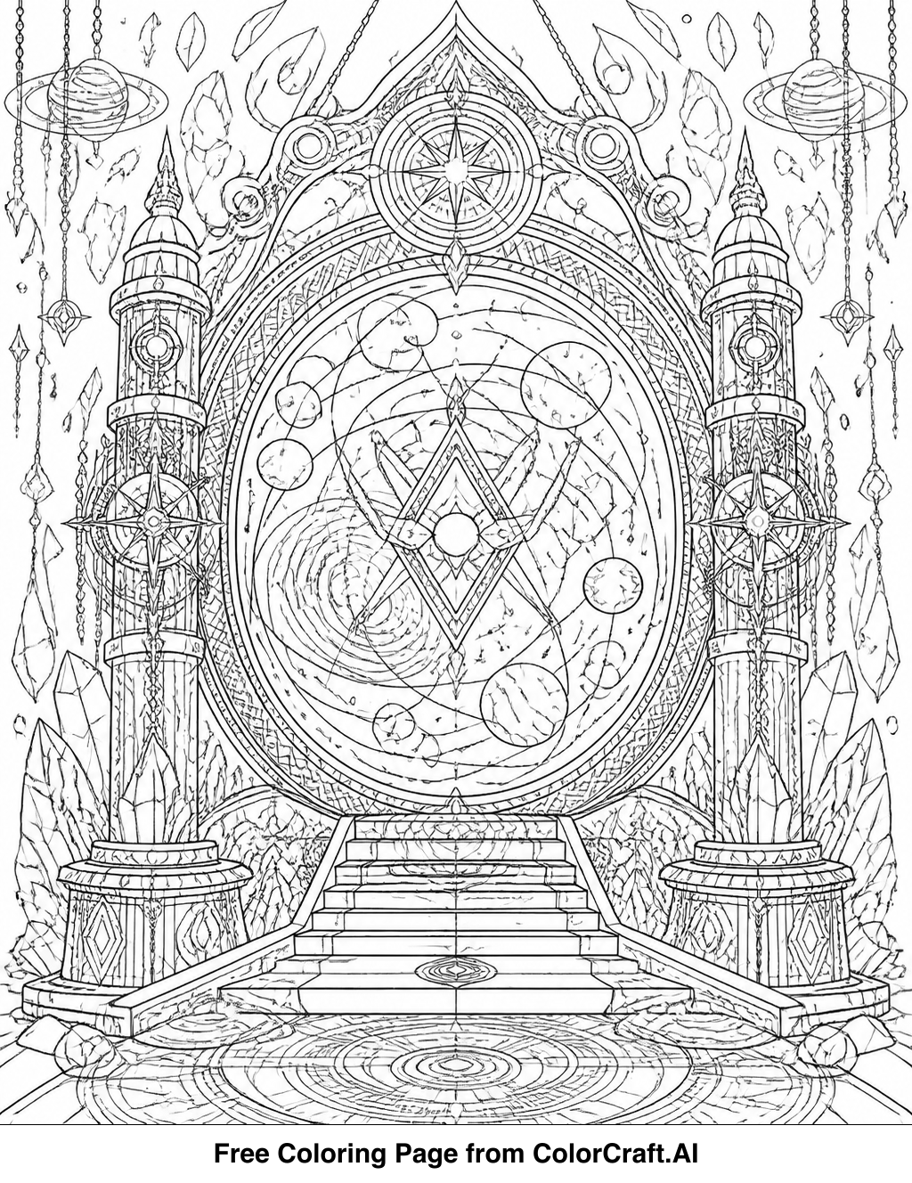 Intricate line drawing of a swirling portal, hinting at a mysterious dimension beyond.