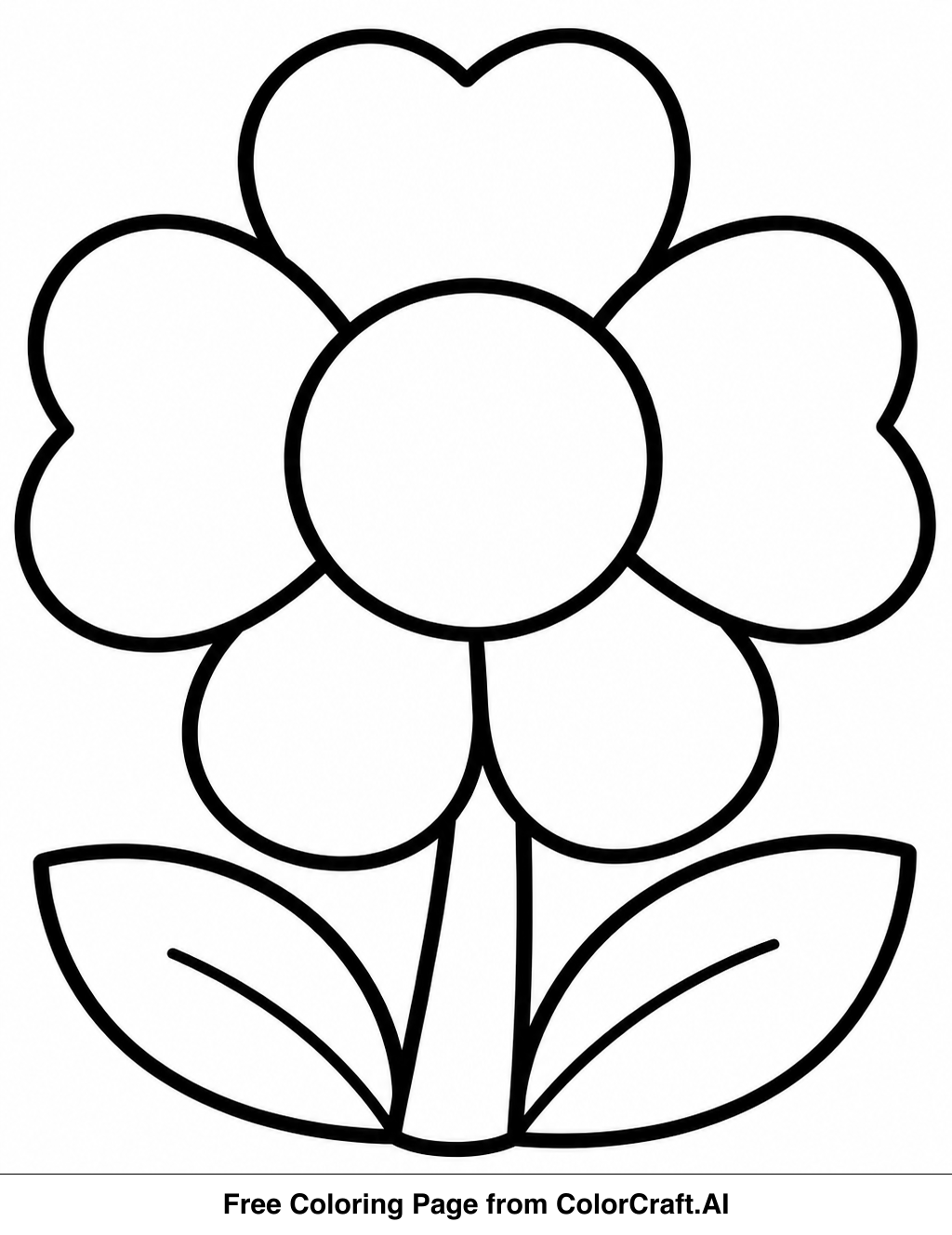 Line drawing of a single, simple daisy flower with large petals and a center, ready for coloring.