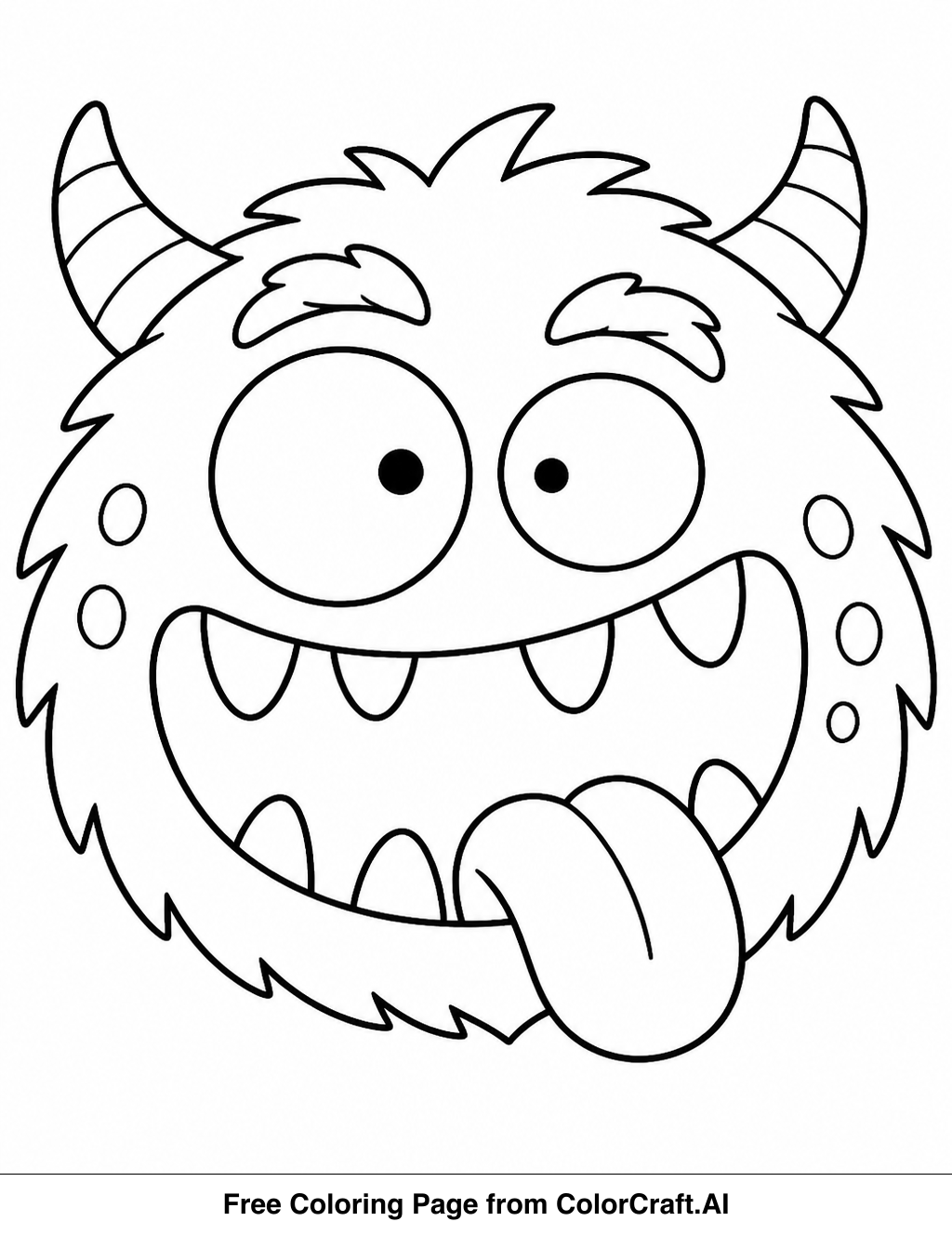 Line drawing of various funny monster faces with different shapes and features for coloring.