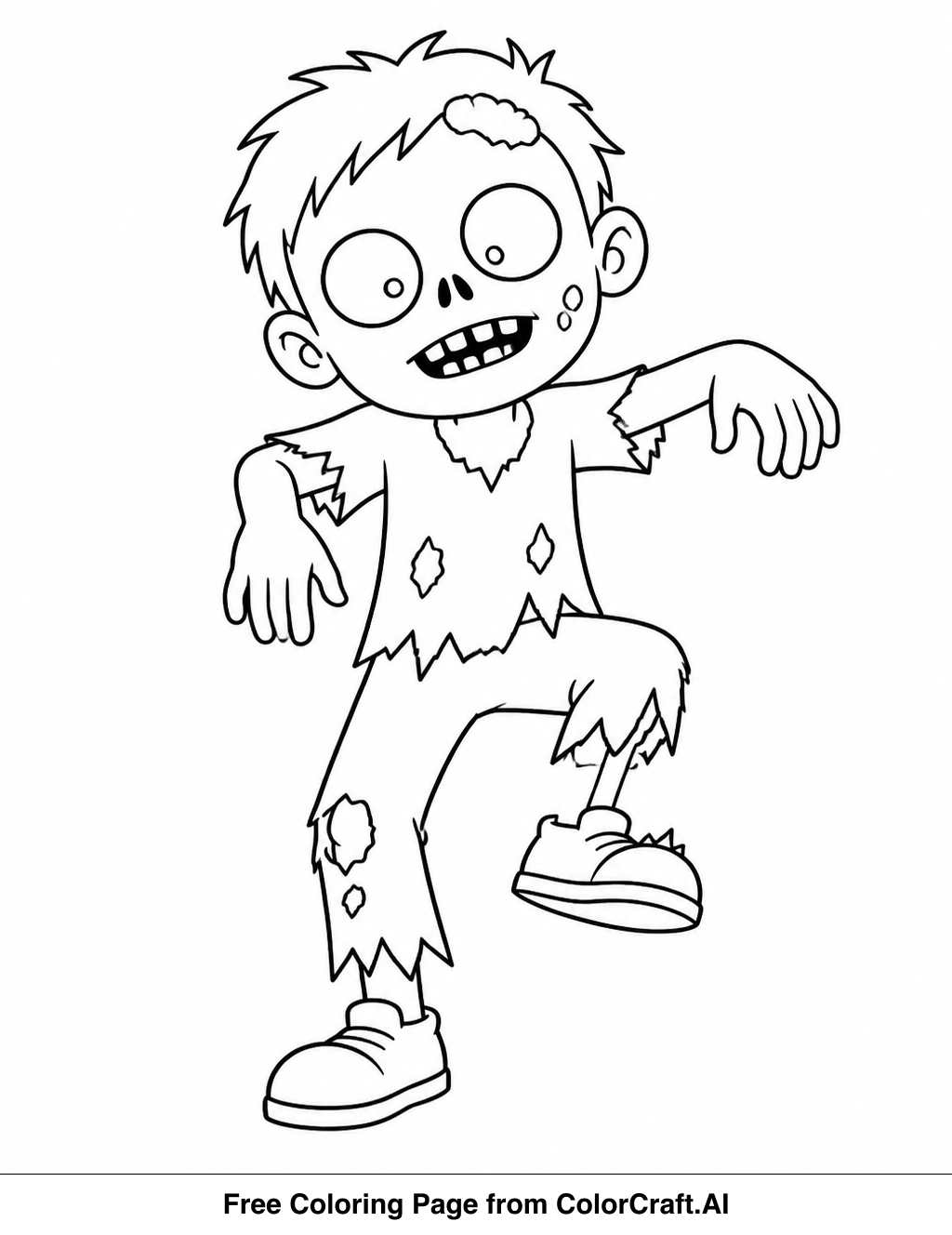 Line drawing of a group of zombies doing a lively dance, with spooky decorations in the background.