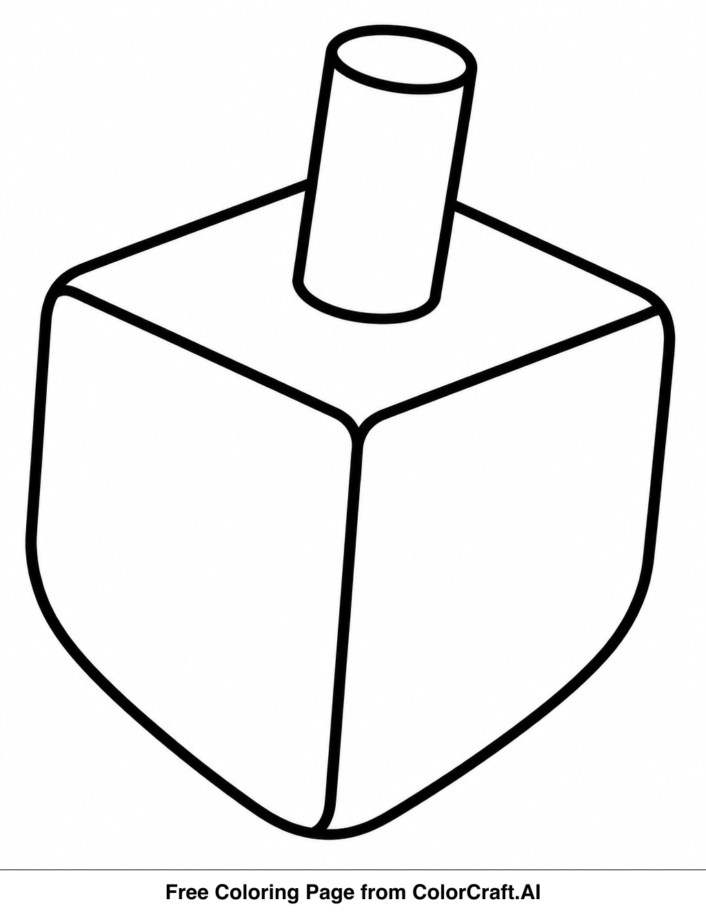 Line drawing of a dreidel with Hebrew letters, ready for coloring.
