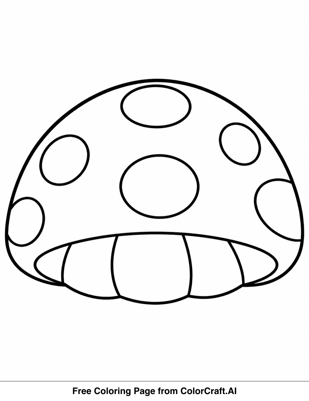 Line drawing of a simple mushroom cap with a stem, ready for coloring.