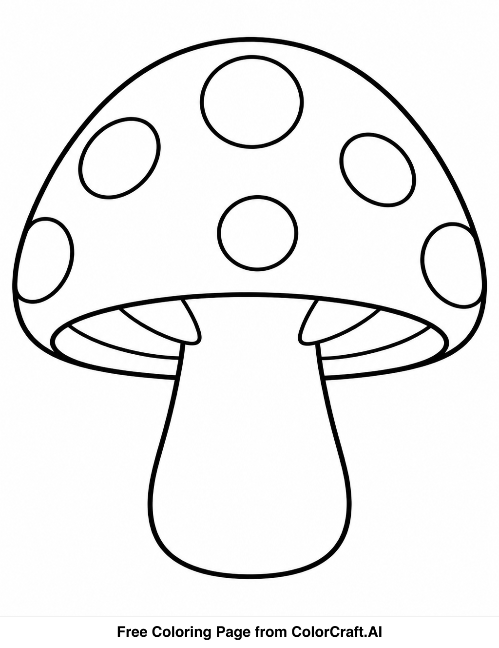 Line drawing of a whimsical mushroom with a small door and windows, ready for coloring.