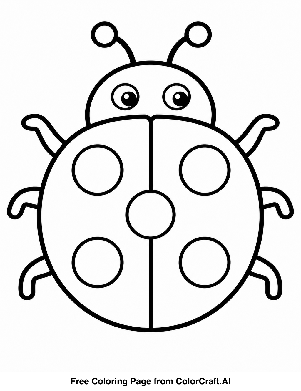 Line drawing of a simple ladybug with spots on a leaf, perfect for coloring.