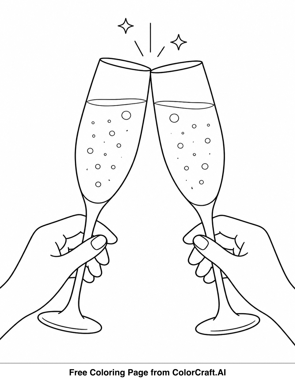 Line drawing of people toasting with champagne glasses, celebrating a special occasion with festive decorations.