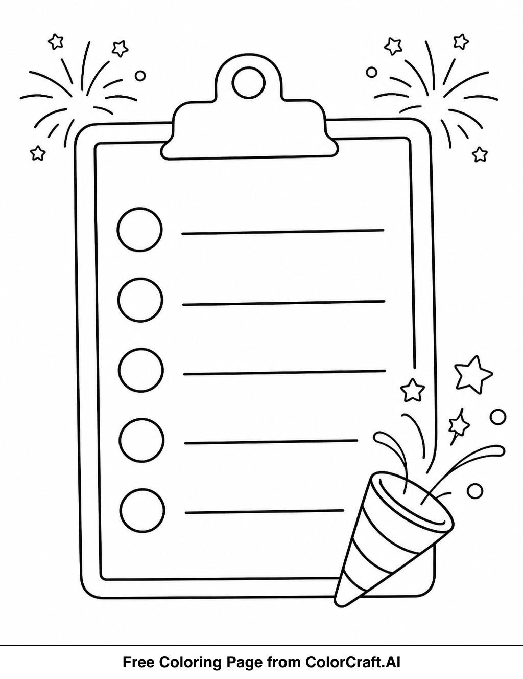 Line drawing of a blank New Year's resolution list with space for writing goals and aspirations.