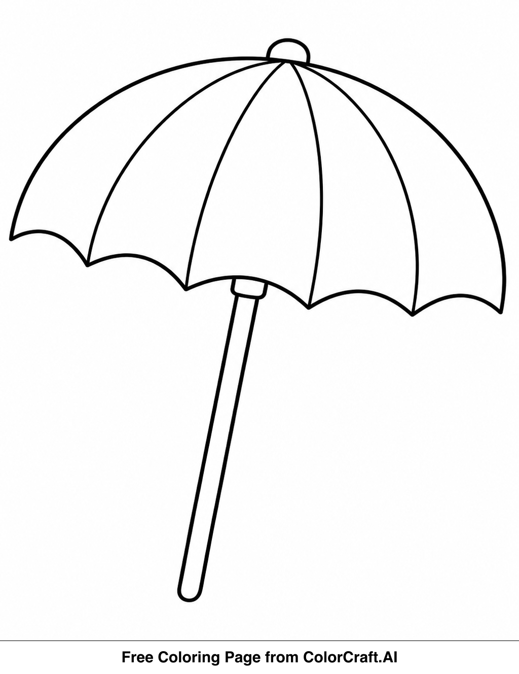 Line drawing of a simple beach umbrella standing on the sand, ready for coloring.
