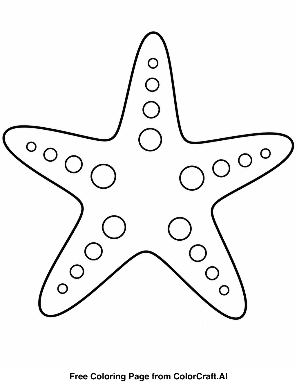 A simple line drawing of a happy starfish with five arms, ready to be colored.