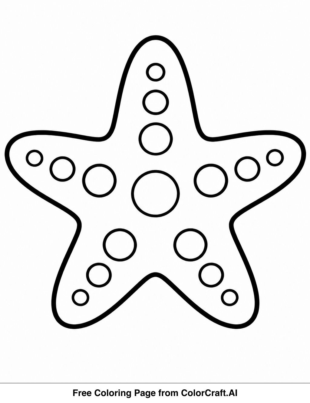 Line drawing of a simple starfish with five arms, ready for coloring.