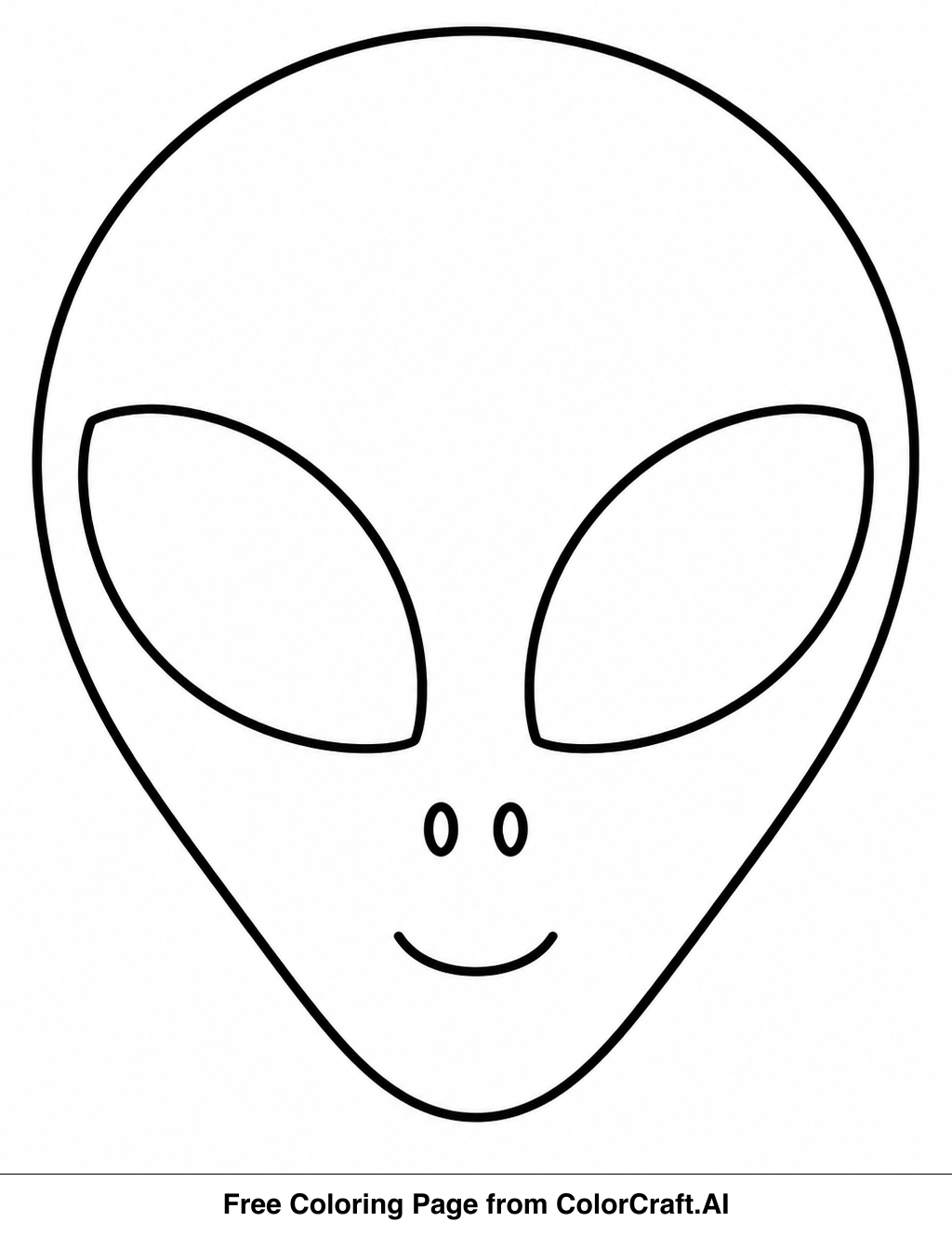 Line drawing of a simple alien head with big eyes and antennae, ready for coloring.