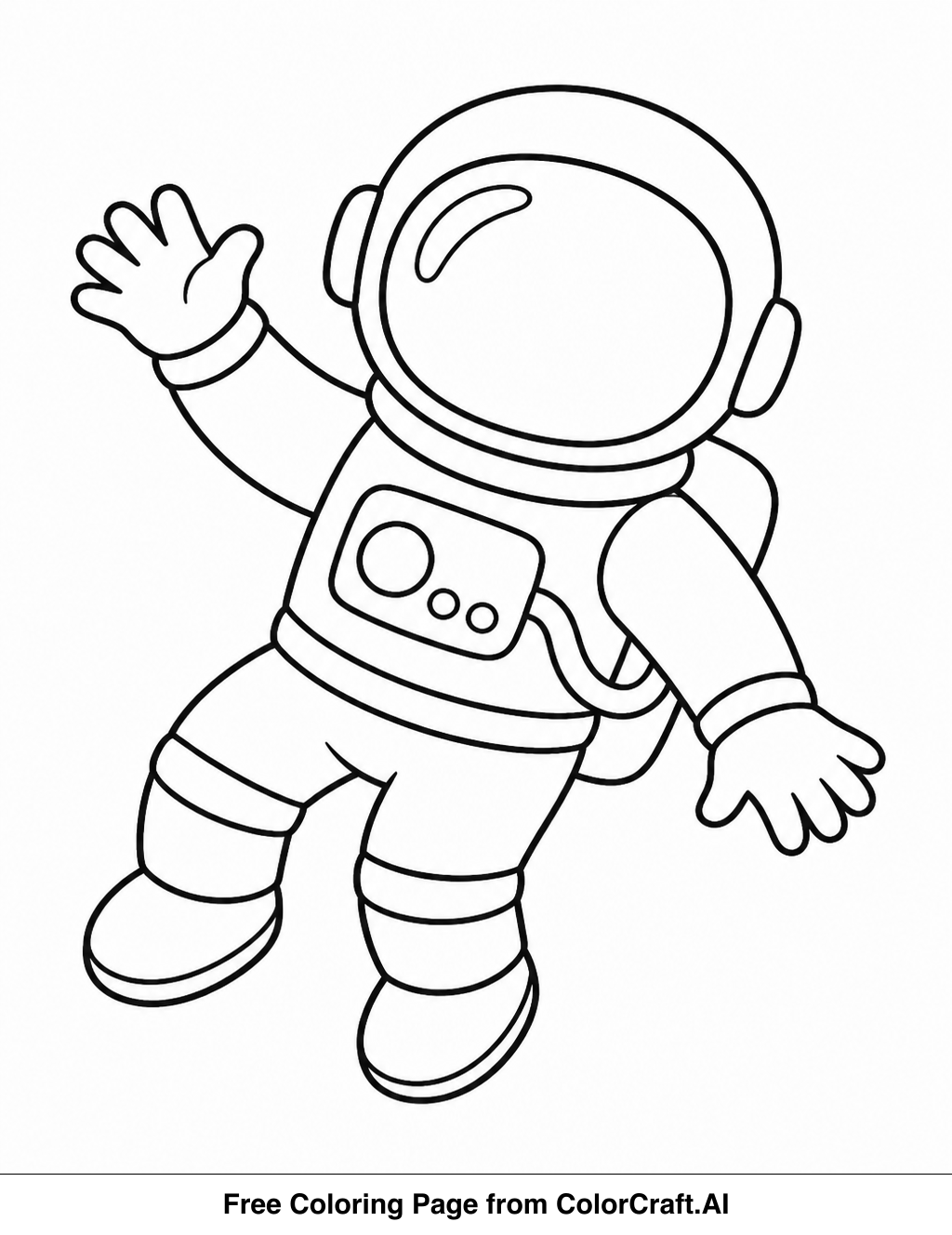 Line drawing of an astronaut floating in space with stars and planets in the background.