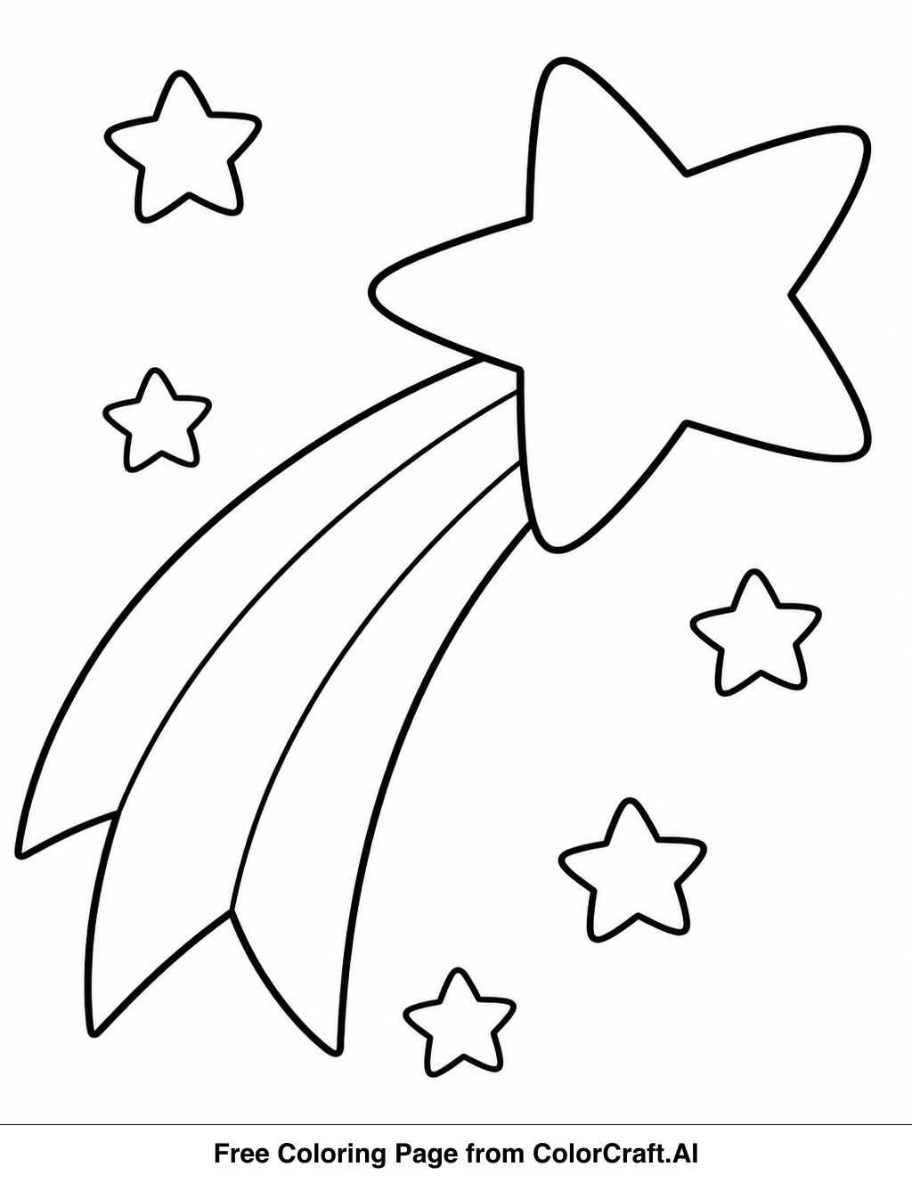 Simple line drawing of a shooting star with a trailing tail, perfect for coloring fun.