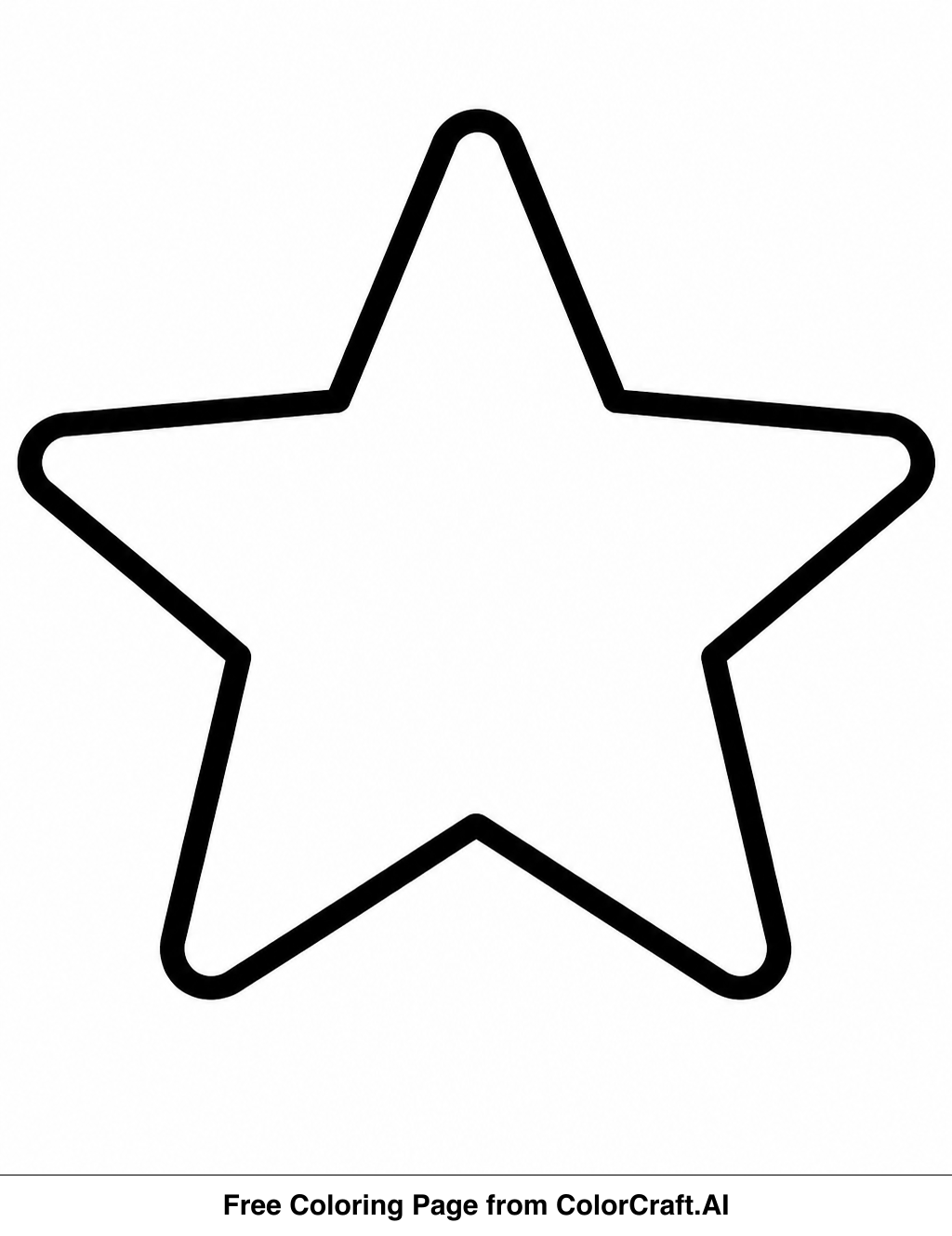 Outline drawing of a simple star with rounded points, suitable for coloring by young children.