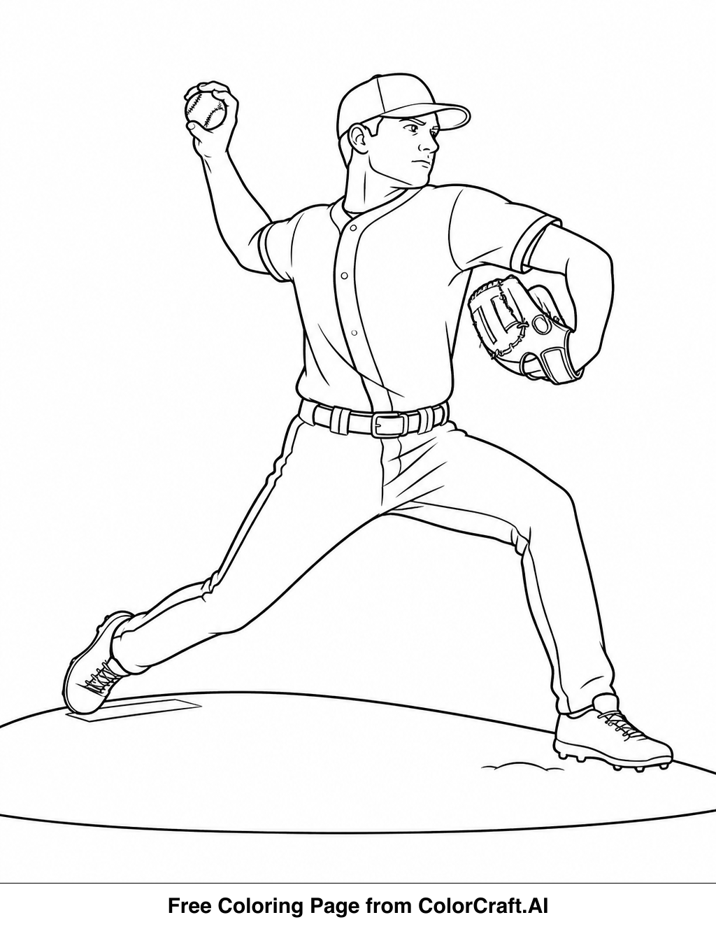 Line drawing of a baseball pitcher on the mound, winding up to throw a fastball, ready for action.