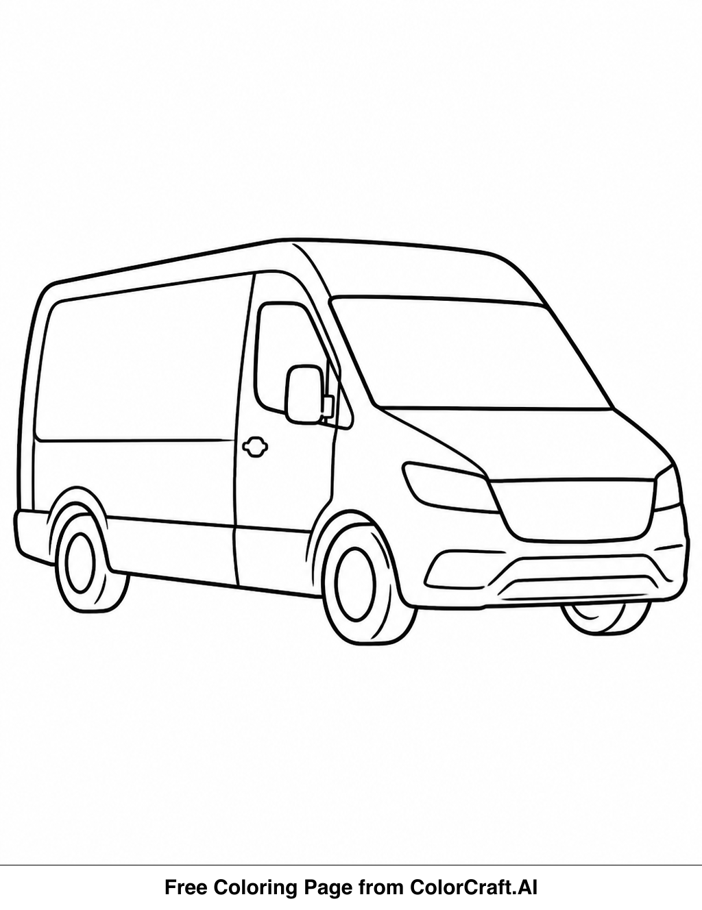 Line drawing of a service delivery van with its door open, ready for coloring.